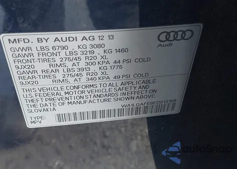 2014 Audi Q7 3.0T Premium из США, поврежденный, VIN WA1LGAFE8ED013168